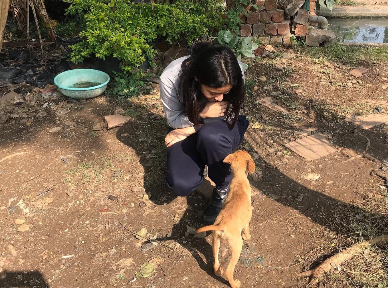 15-year-old Chandani Grover at an after-school feeding drive at a plant nursery near her house. (Courtesy Chandani Grover)